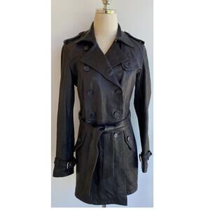Vincent's Gunmetal Leather Peacoat Trenchcoat Italian Artisan sz 42, US 4-6